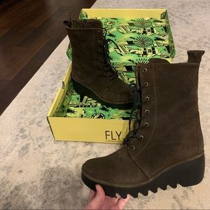 FLY London Bird boots- oil sludge suede sz 41